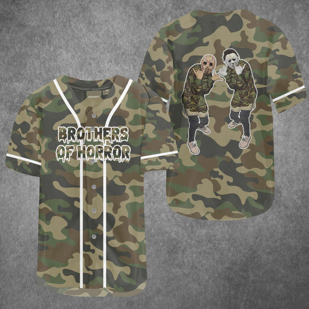 Show Your Style with Brothers of Horror Camo Baseball Jersey – Limited Edition