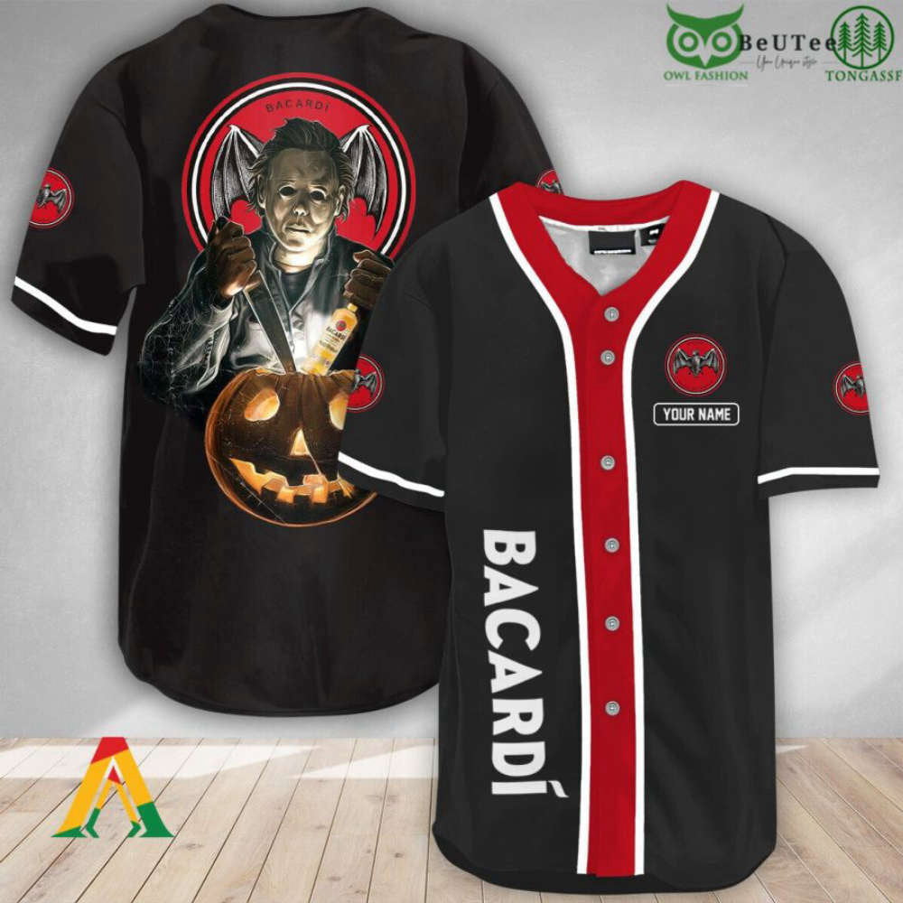 Spooky Personalized Michael Myers Pumpkin Bacardi Halloween Baseball Jersey Shirt