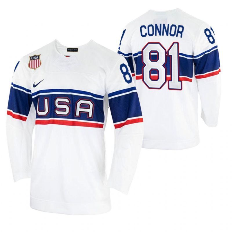 2022 beijing winter olympic #81 kyle-connor-usa-hockey-men home-white-jersey