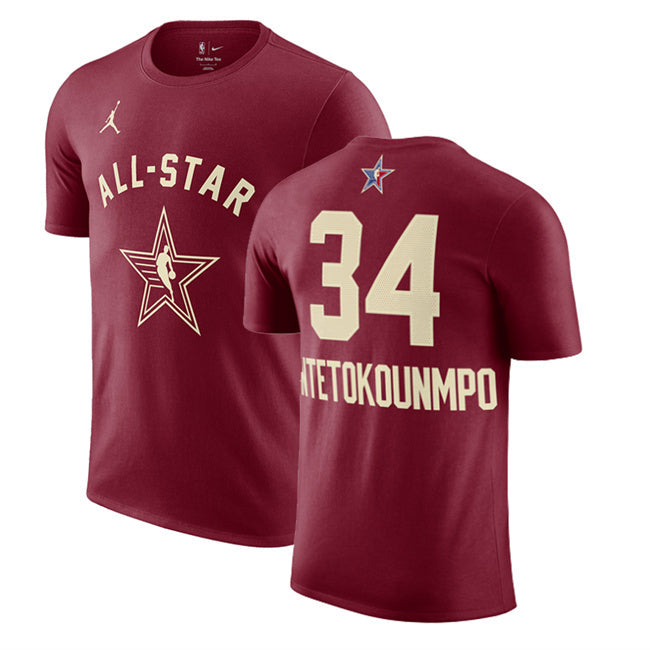 2024 All-Star #34 Giannis Antetokounmpo Crimson T-Shirt Style 1