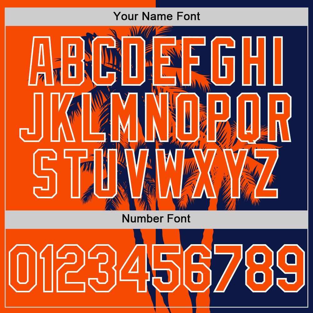 Custom Navy Orange-White Hawaii Palm Trees Tropical Coconut Authentic Baseball Jersey