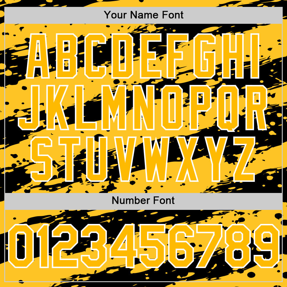 Custom Gold Black-White Paint Splash Stripe Authentic Baseball Jersey