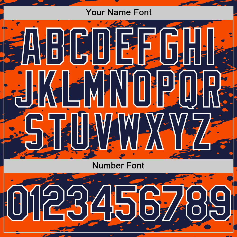 Custom Orange Navy-White Paint Splash Stripe Authentic Baseball Jersey