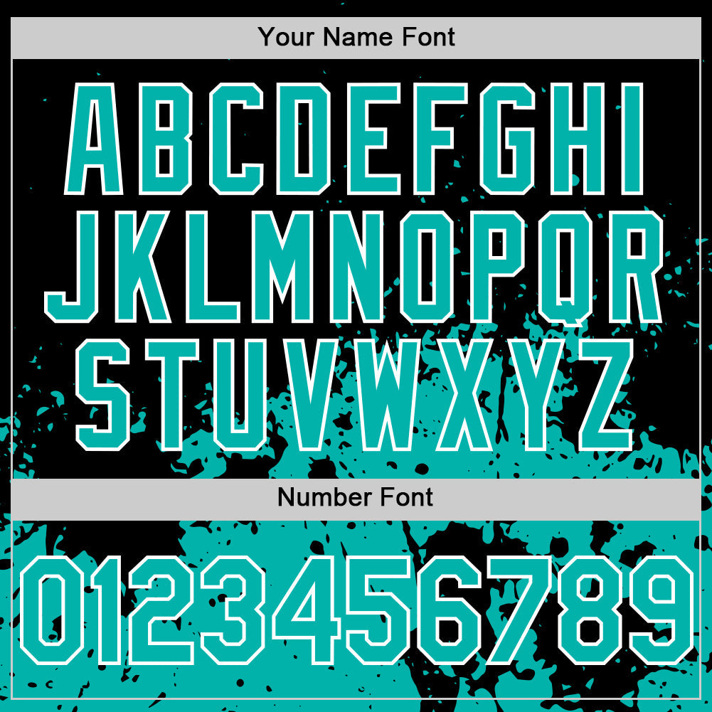 Custom Black Aqua-White Abstract Splatter Grunge Authentic Baseball Jersey