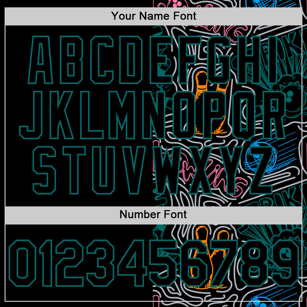 Custom Black Teal-Gray Bowling Doodle Split Authentic Baseball Jersey