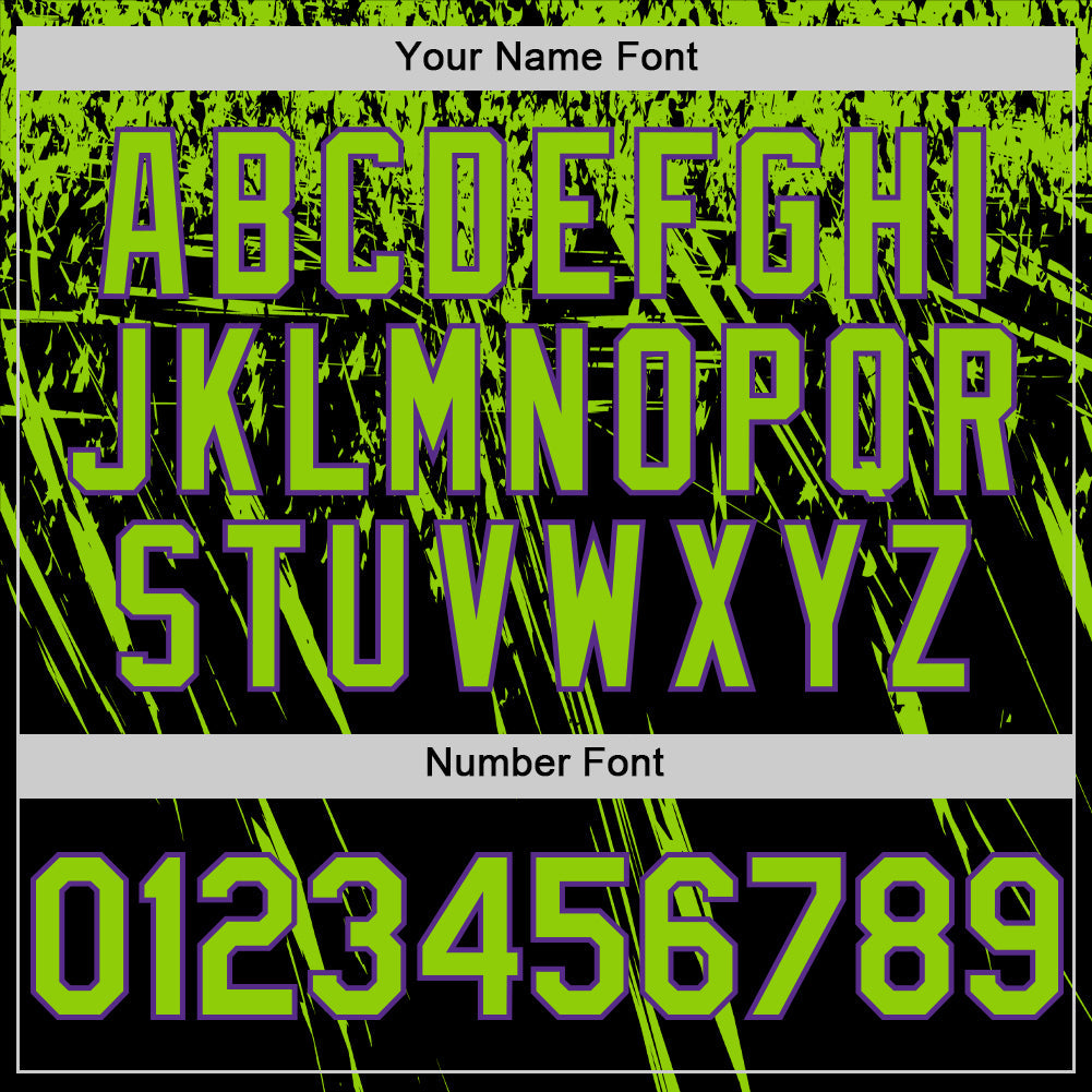 Custom Black Neon Green-Purple Distressed Scratch Brush Stroke Authentic Baseball Jersey
