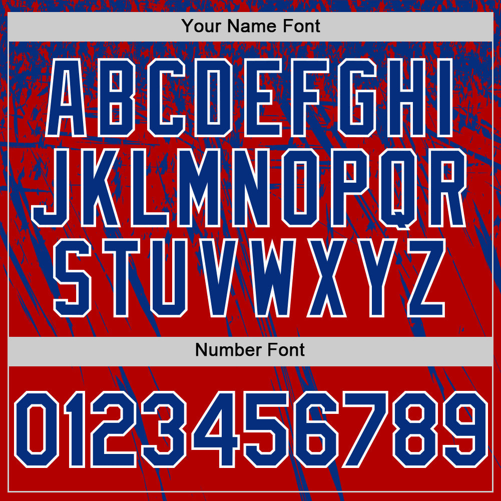 Custom Red Royal-White Distressed Scratch Brush Stroke Authentic Baseball Jersey