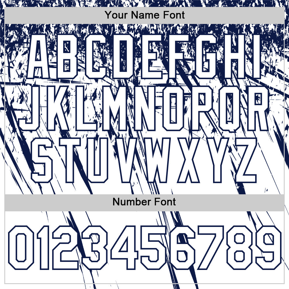 Custom White Navy Distressed Scratch Brush Stroke Authentic Baseball Jersey