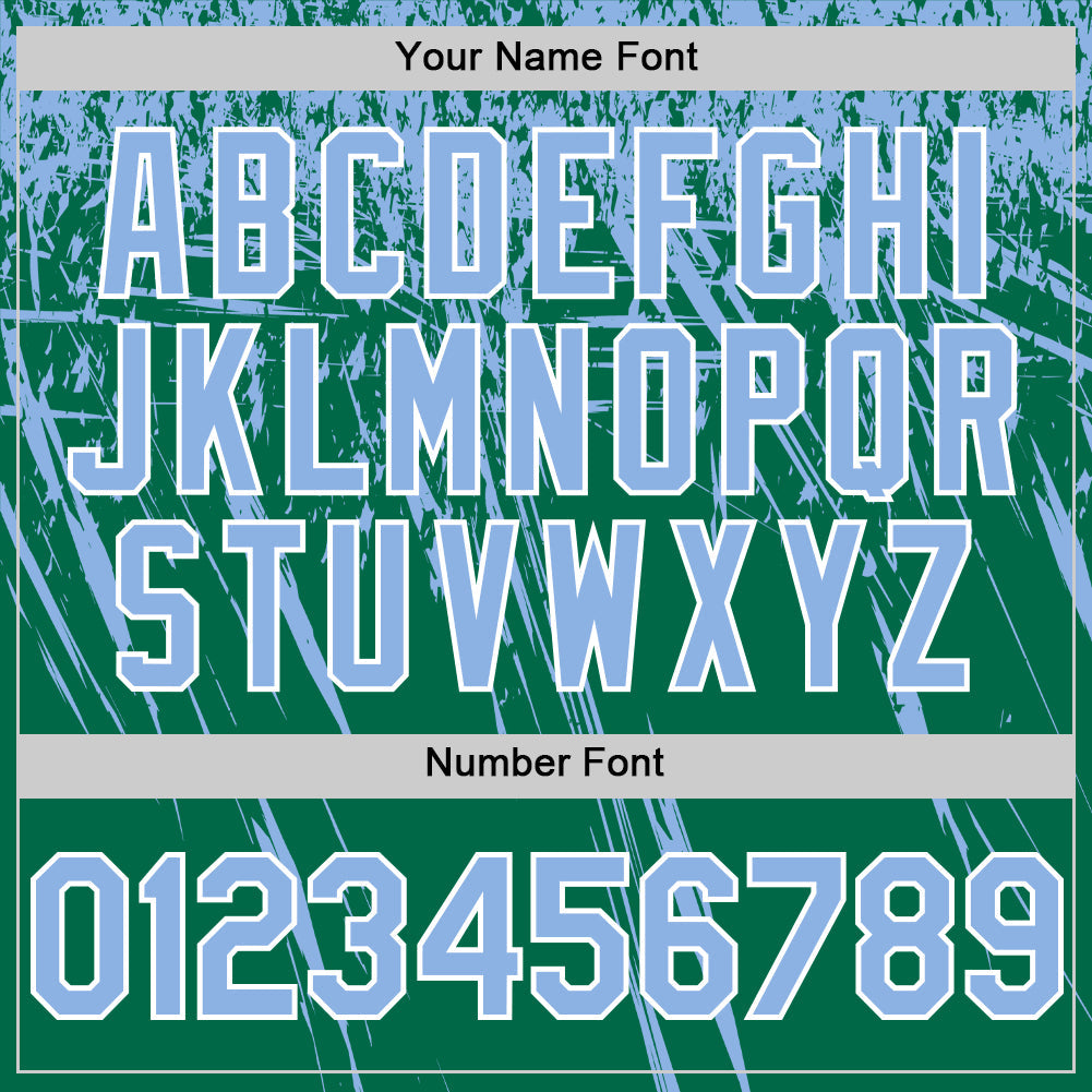 Custom Kelly Green Light Blue-White Distressed Scratch Brush Stroke Authentic Baseball Jersey