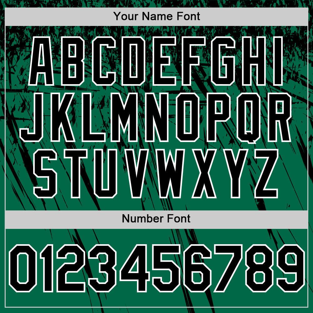 Custom Kelly Green Black-White Distressed Scratch Brush Stroke Authentic Baseball Jersey