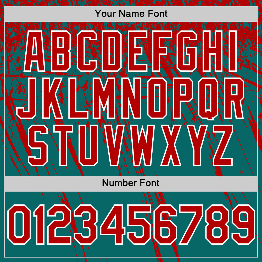Custom Teal Red-White Distressed Scratch Brush Stroke Authentic Baseball Jersey