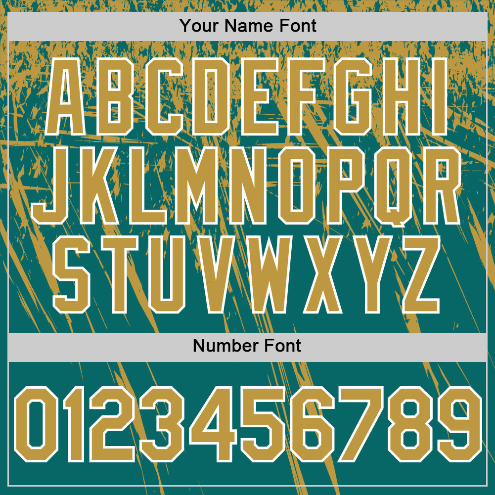 Custom Teal Old Gold-White Distressed Scratch Brush Stroke Authentic Baseball Jersey