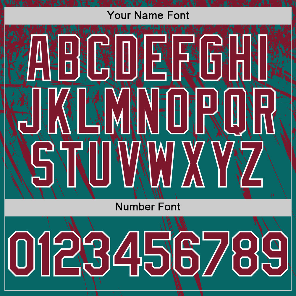 Custom Teal Crimson-White Distressed Scratch Brush Stroke Authentic Baseball Jersey