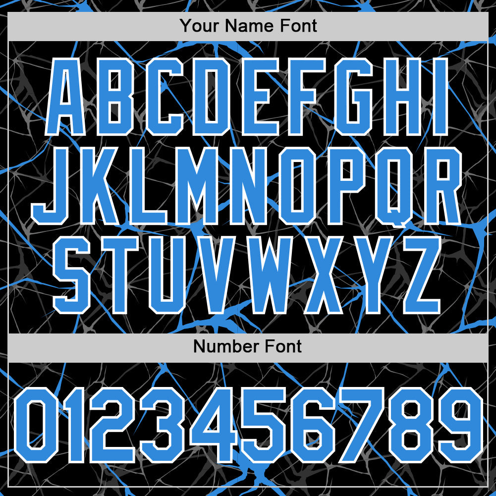 Custom Black Electric Blue-White 3D Pattern Design Abstract Network Authentic Baseball Jersey