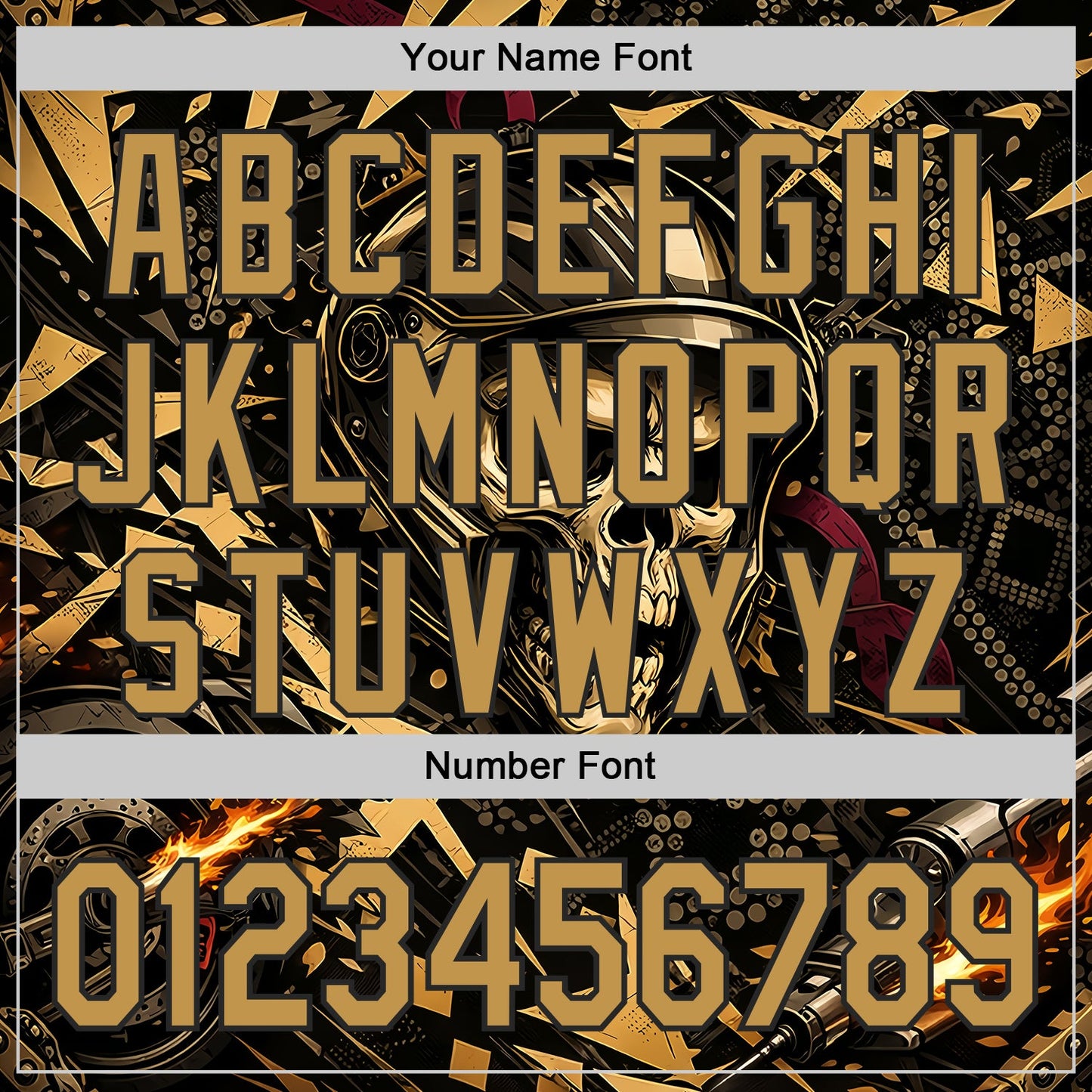 Custom Black-Old Gold 3D Pattern Design Motorcycle Motocross Skull Authentic Baseball Jersey