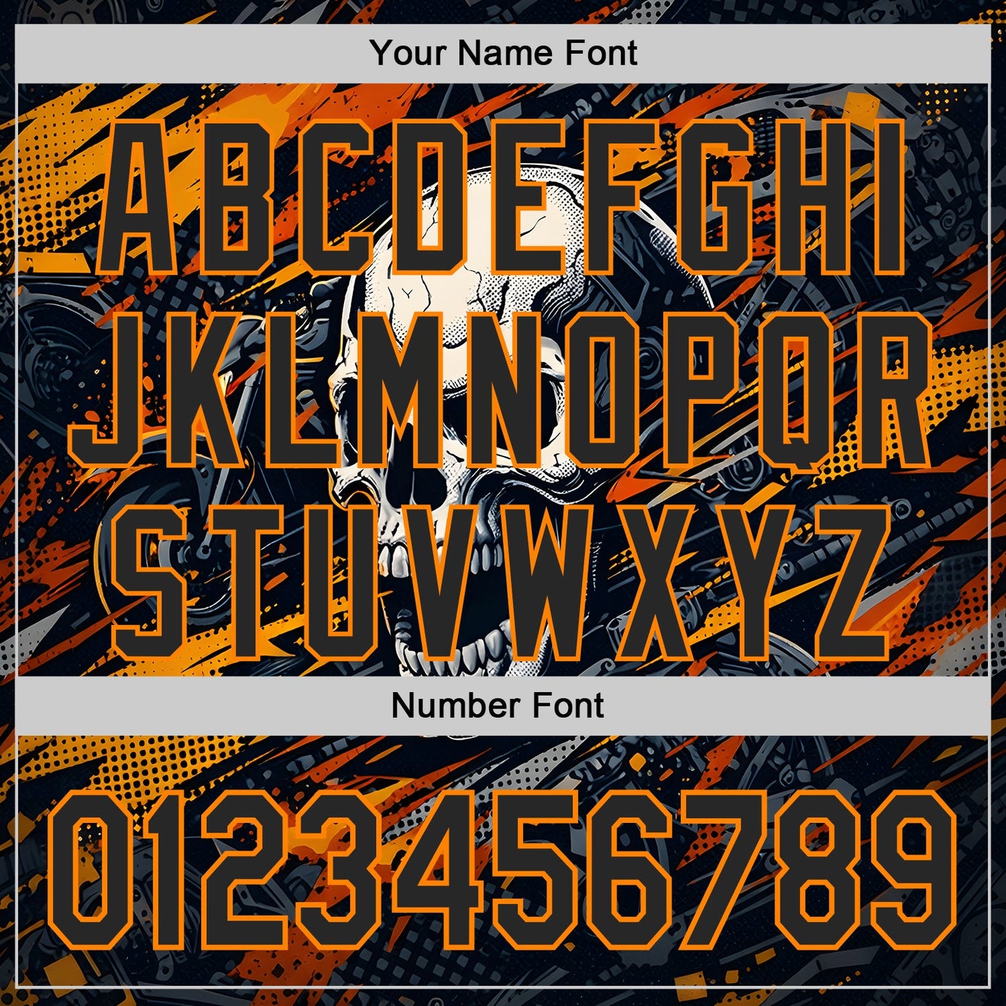 Custom Black-Bay Orange 3D Pattern Design Motorcycle Motocross Skull Authentic Baseball Jersey
