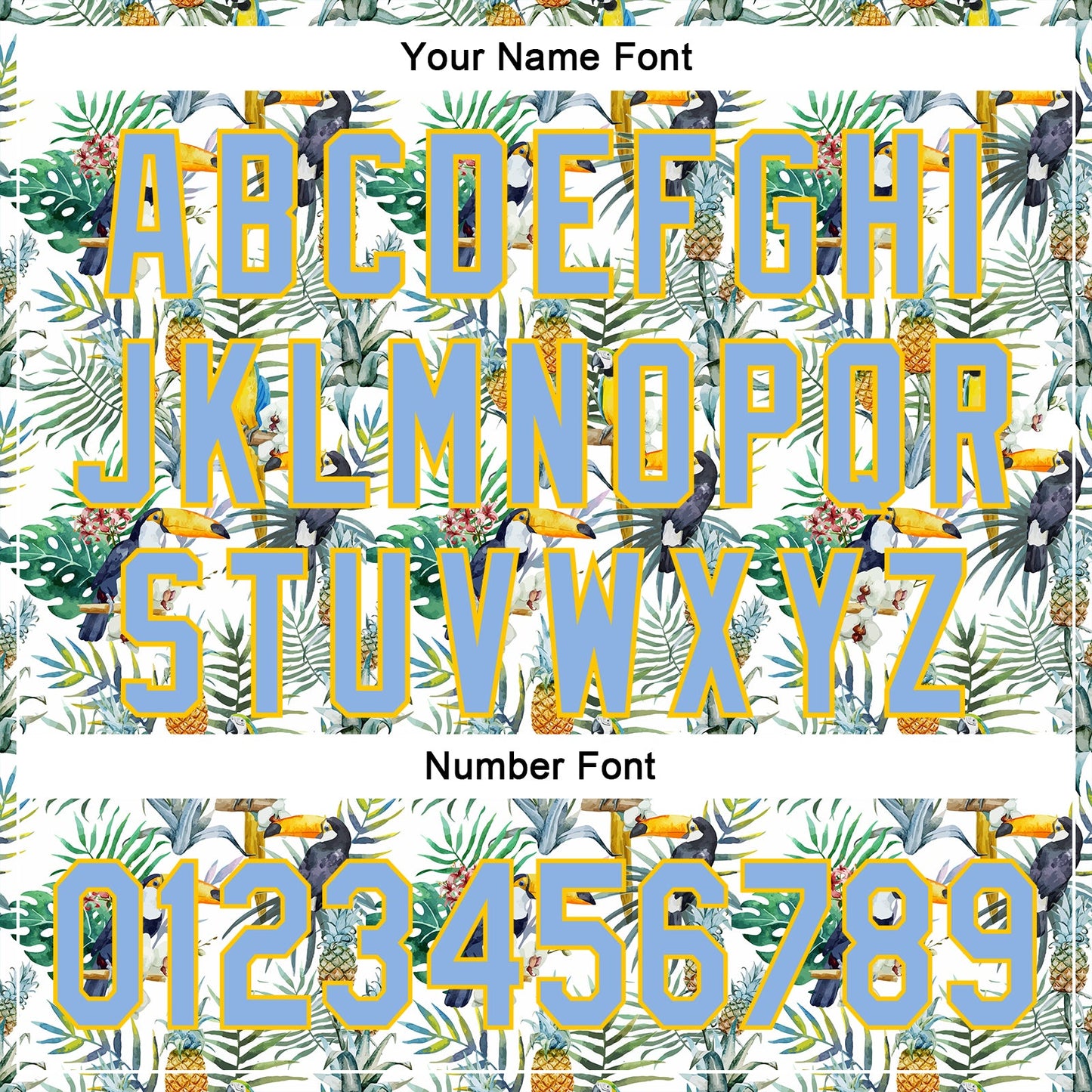 Custom White Light Blue-Yellow 3D Pattern Design Animal Toucan And Tropical Hawaii Palm Leaves Authentic Baseball Jersey