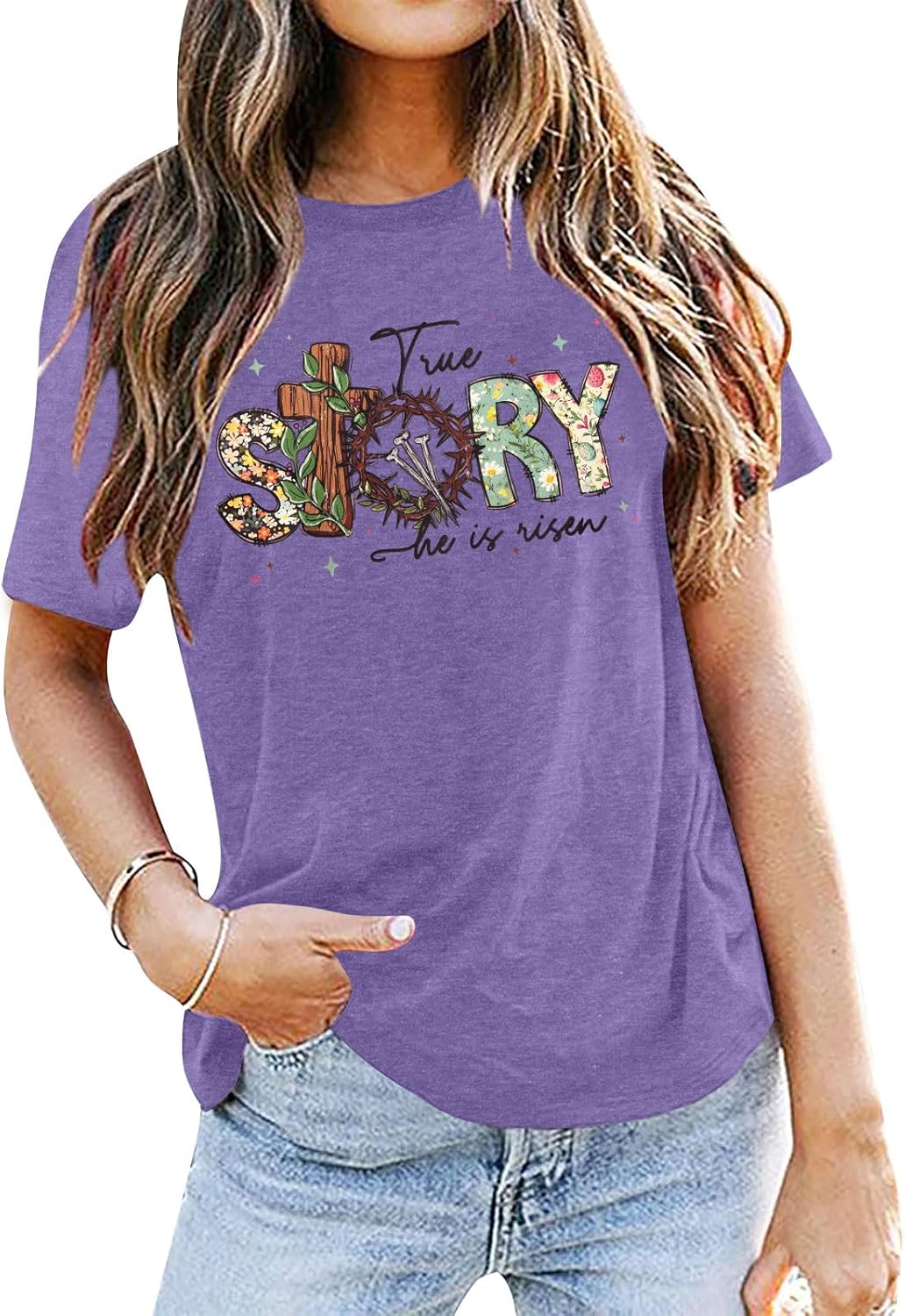 Easter Shirt Women True Story of Jesus T-Shirt Christian Gift Retro Faith Religious Casual Tee Top