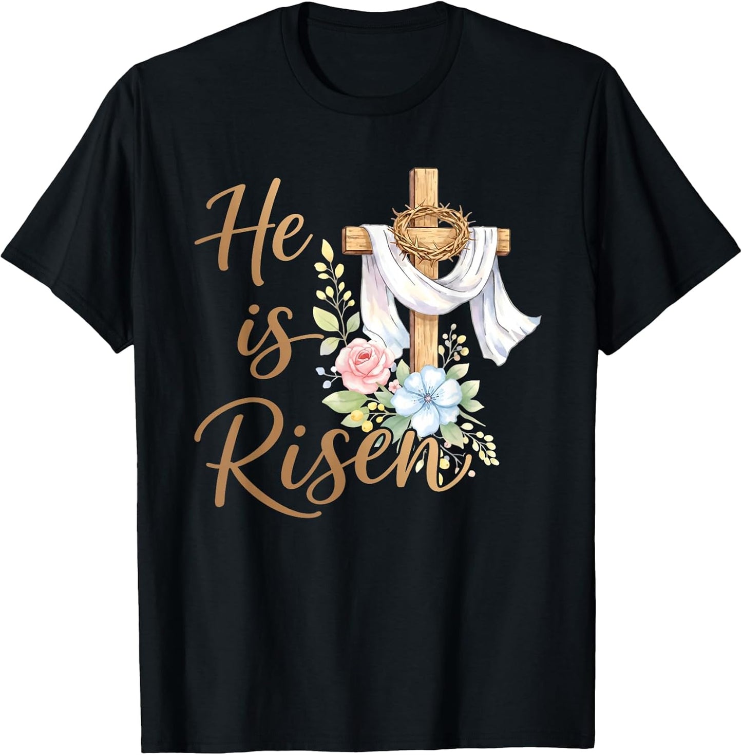 He is Risen Floral Cross Christian Vintage Happy Easter Day T-Shirt