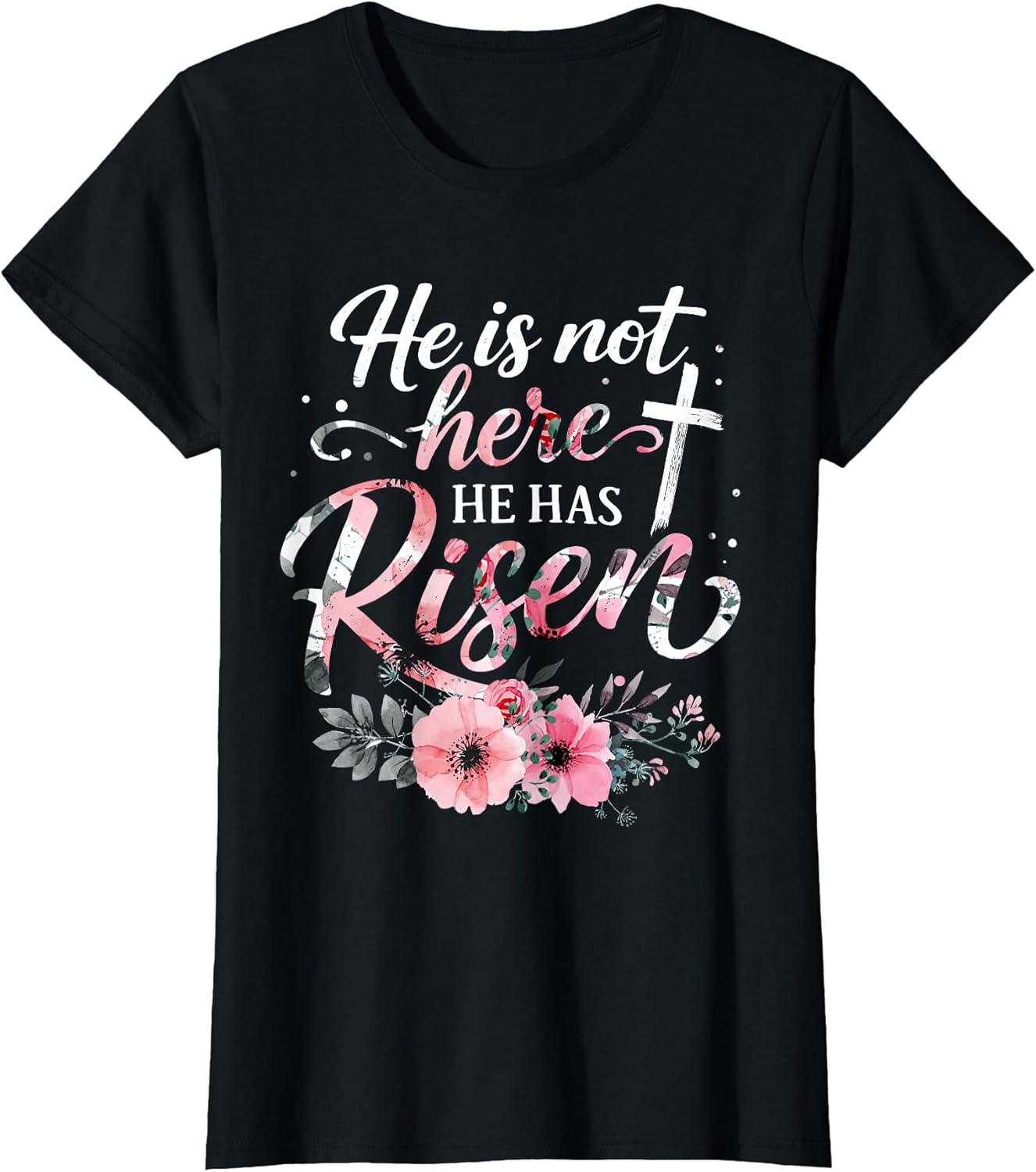 Womens Easter Christian He is Risen Jesus Cross Religious T-Shirt