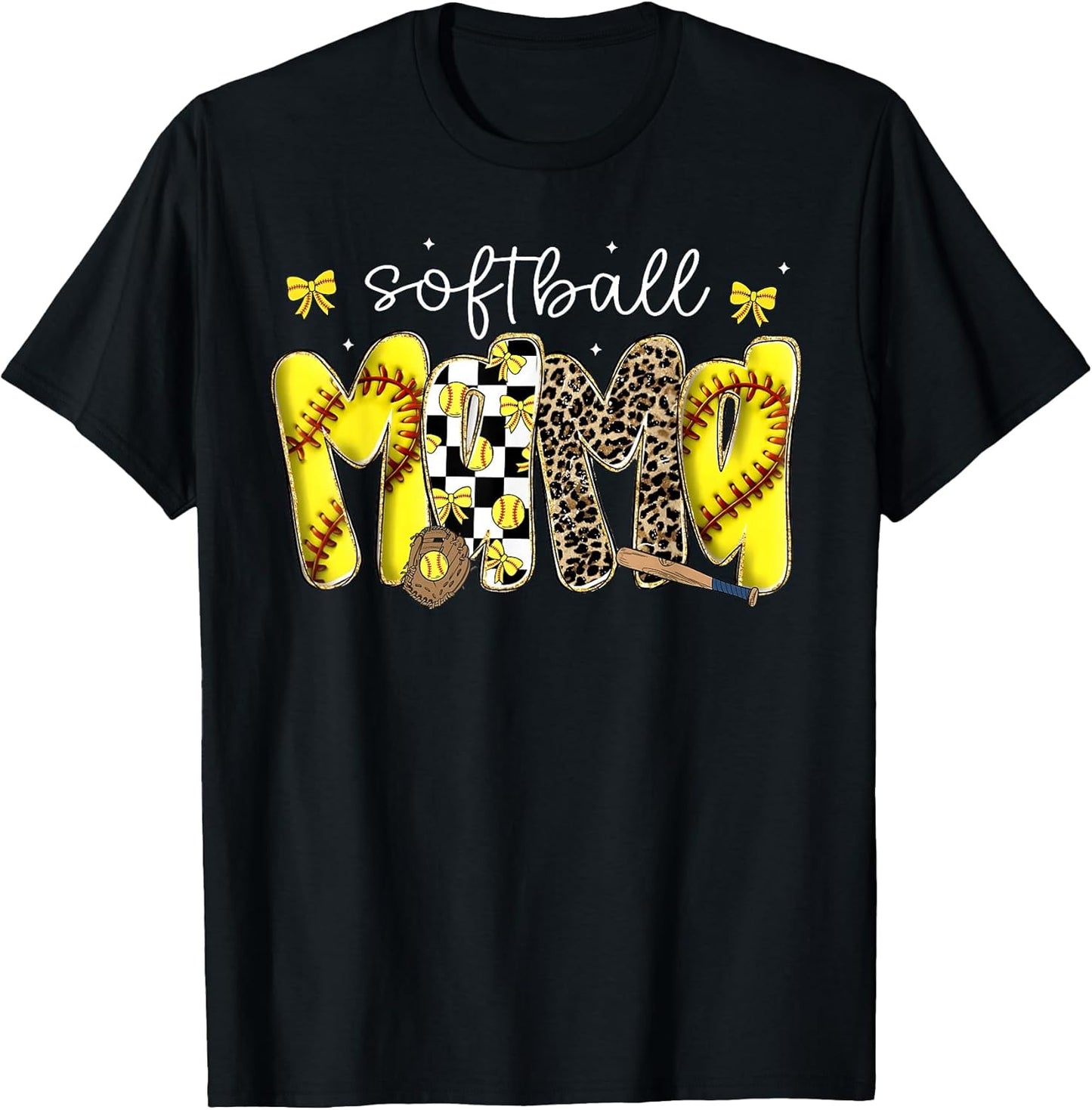 Softball Mama Leopard Coquette Bow Mom Mother Women T-Shirt