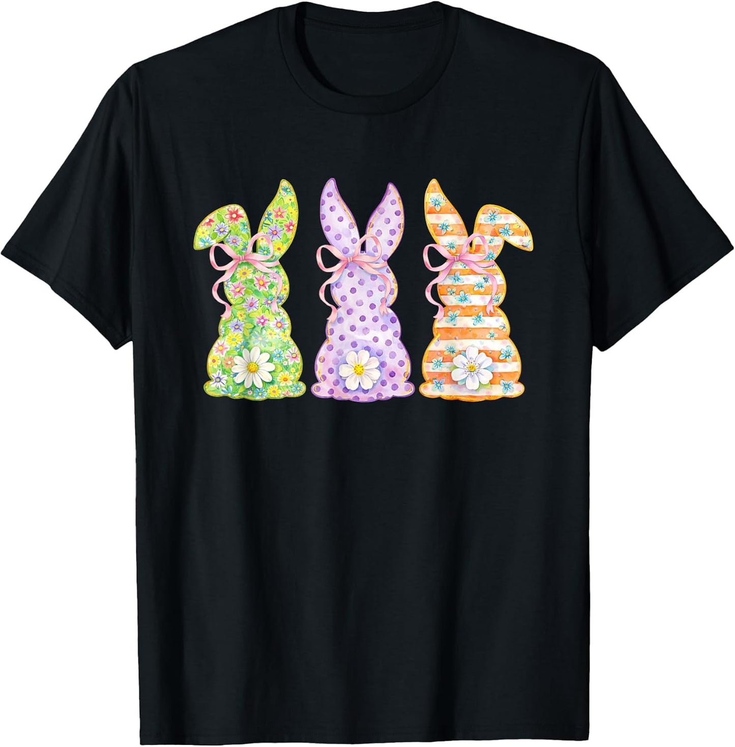 Floral Watercolor Easter Bunny Trio Pastel Bows Spring T-Shirt