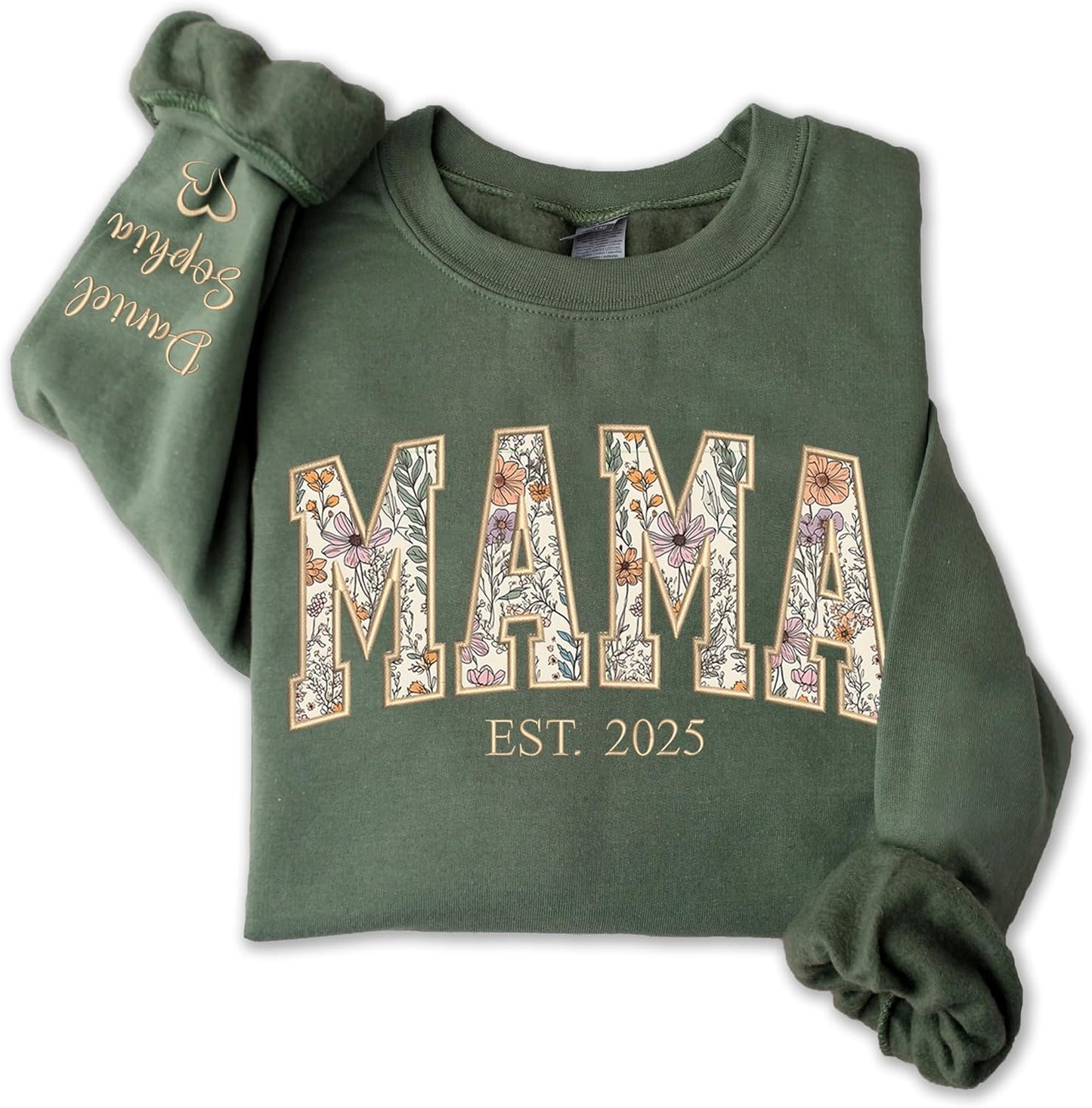 Personalized Floral Embroidered Applique Mama Sweatshirt For Women, Custom Mama Gifts from Grandkids, Mom Sweater, Mom Crewneck, Mother's Day Apparel, Mother Birthday, Mommy Gifts