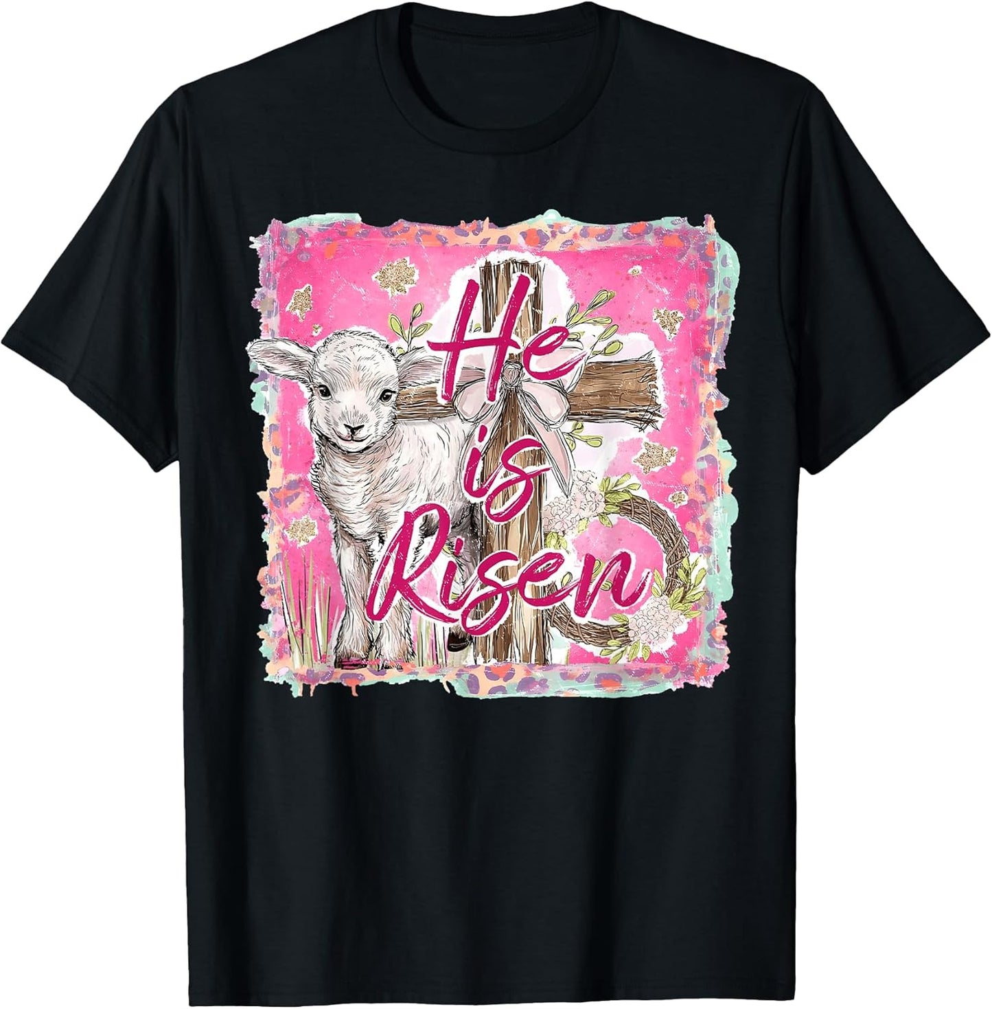 He is Risen Easter Lamb Cross Christian Faith Men Women Kids T-Shirt