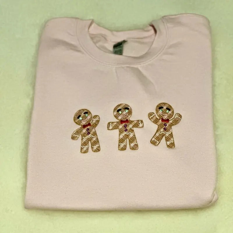 Adorable Gingerbread Embroidered Crewneck Sweatshirt Comfortable Fit Womenswear T-Shirts, Hoodie | WearSparks.com