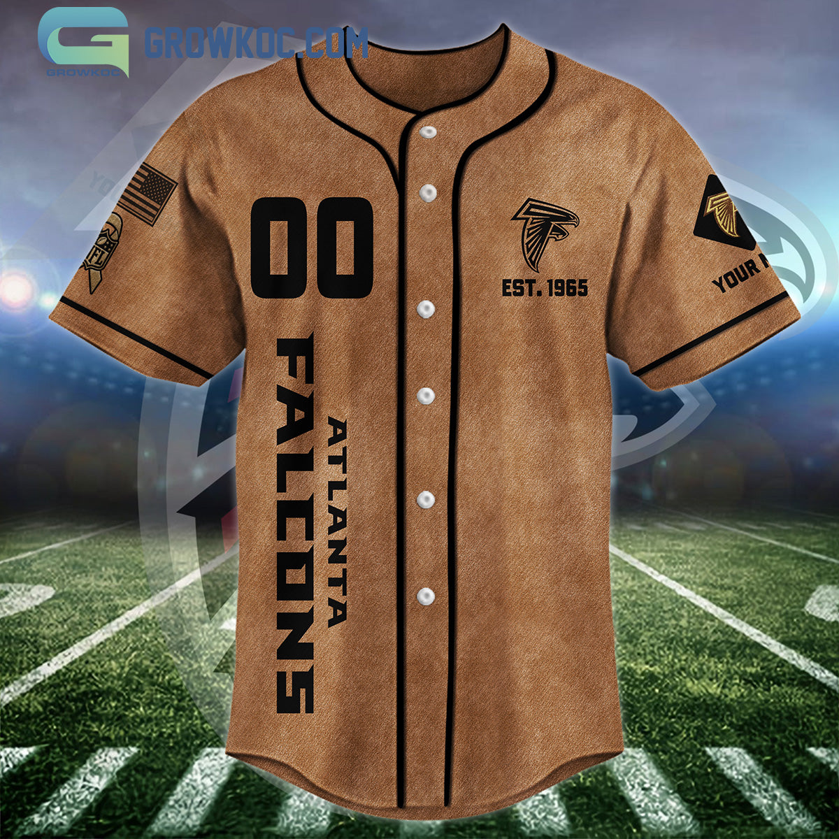Atlanta Falcons Brown American Flag Personalized Baseball Jersey