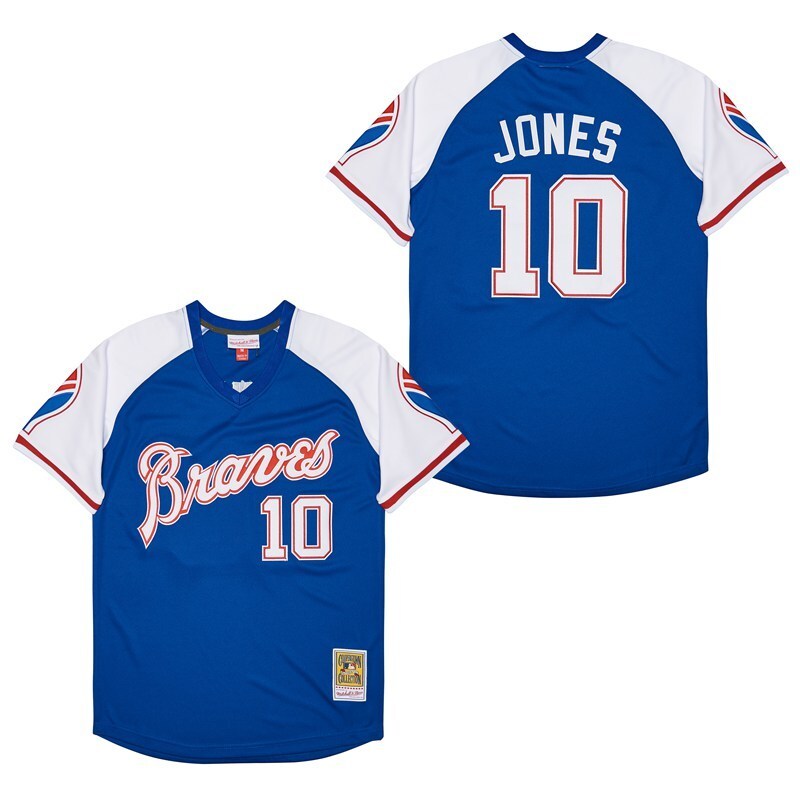 Atlanta Braves #10 Chipper Jones Warriors 10 Blue Pullover Retro
