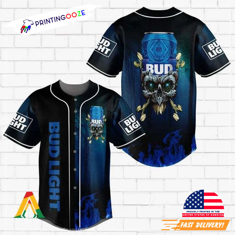 Bud Skull On Fire Bud Light Baseball Jersey