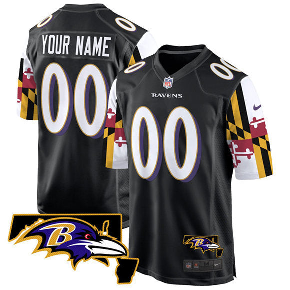 Baltimore Ravens Active Player Custom Black Maryland Flag Vapor Limited Football
