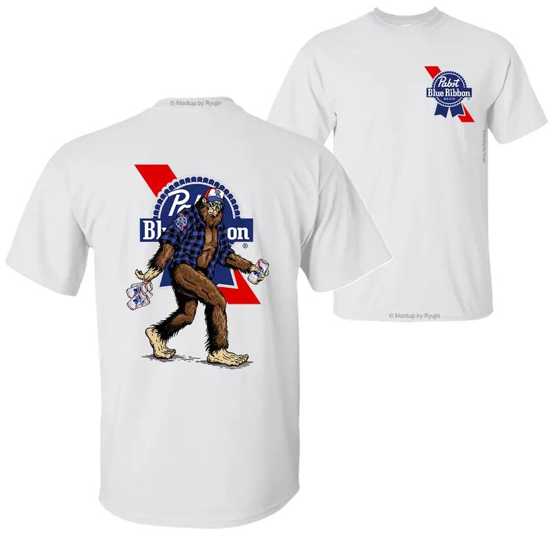 Bigfoot Pabst Blue Ribon T-Shirt Hoodie, 2 Sided Graphic Printed Unisex Classic Comfort Cotton T-Shirt Collar Menswear...