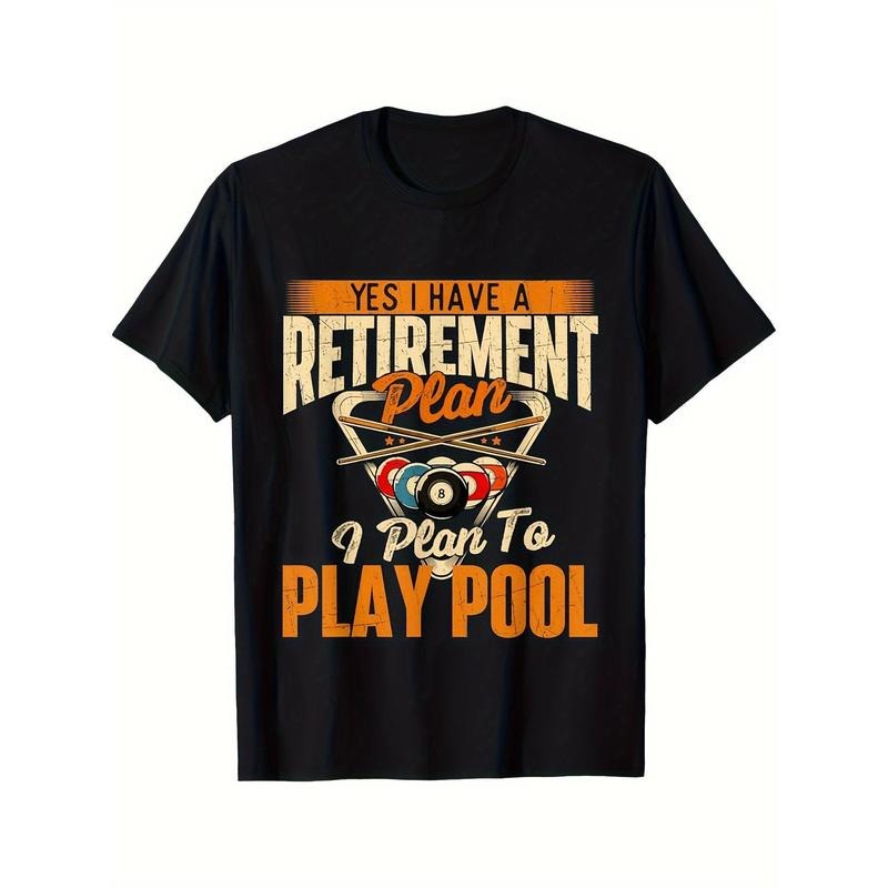 Billiards Print Men's Cotton T-shirt, Graphic Tee Men's Outdoor Clothes, Men's Clothing, Casual Short Sleeve Crew Neck...