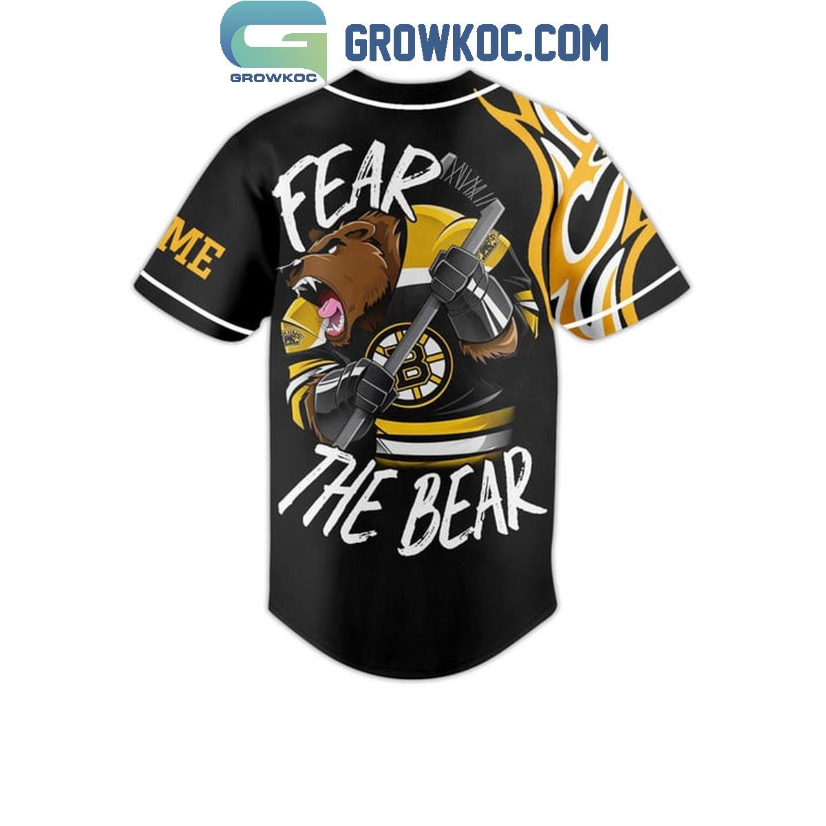 Boston Bruins Fear The Bear Flame Personalized Baseball Jersey