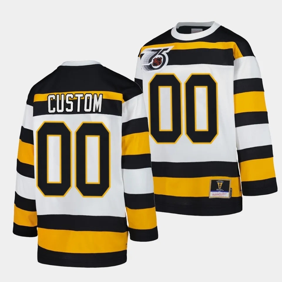Boston Bruins Custom White 1991 Throwback Jersey Mitchell Ness