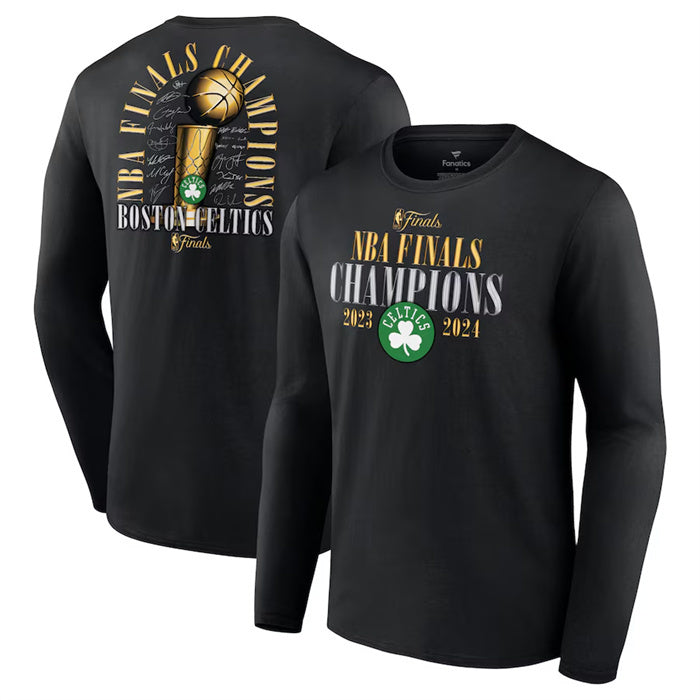 Boston Celtics Black 2024 Finals Champions Fade Away Jumper Roster Signature Long