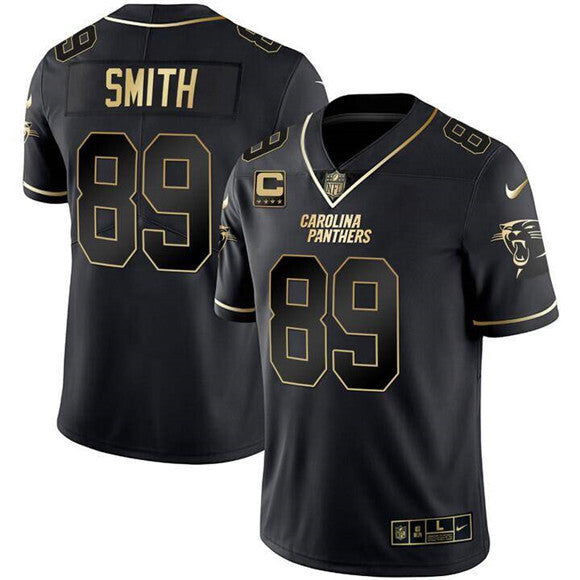Carolina Panthers #89 Steve Smith Black Gold With 4-Star C Patch Vapor Limited