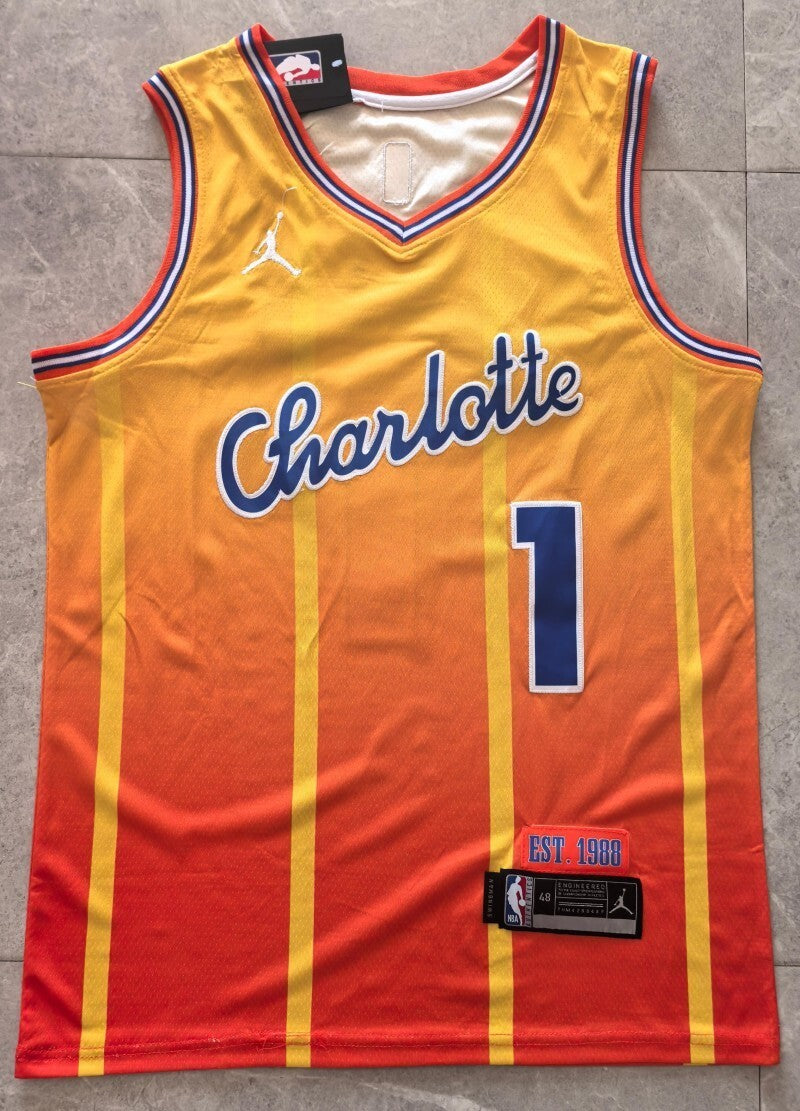 Charlotte Hornets #1 LaMelo Ball Hornets 1# City Edition Yellow Jersey Style 2