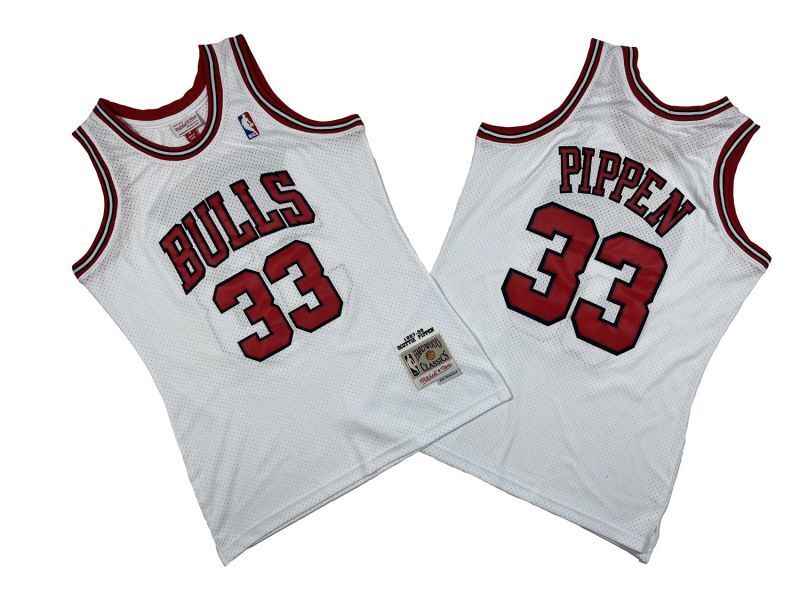 Chicago Bulls #33 Scottie Pippen Bulls 33 # White 97-98 Season Mitchell Retro Jersey -- Scottie . Pippen Style 1