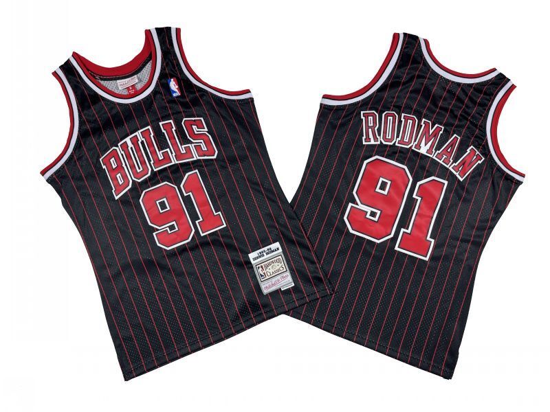 Chicago Bulls #91 Dennis Rodman Bulls 91 # Black Red 95-96 Season Mitchell Retro Jersey --. Rodman Style 2