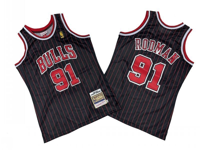 Chicago Bulls #91 Dennis Rodman Bulls 91 # Black Red 96-97 Season Mitchell Retro Jersey -- Scottie . Pippen Style 2