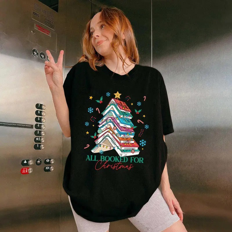 Christmas Book Tree Sweatshirt for Book Lovers - Unisex Loose Fit Pullover - Fabric T-Shirts, Hoodie | WearSparks.com