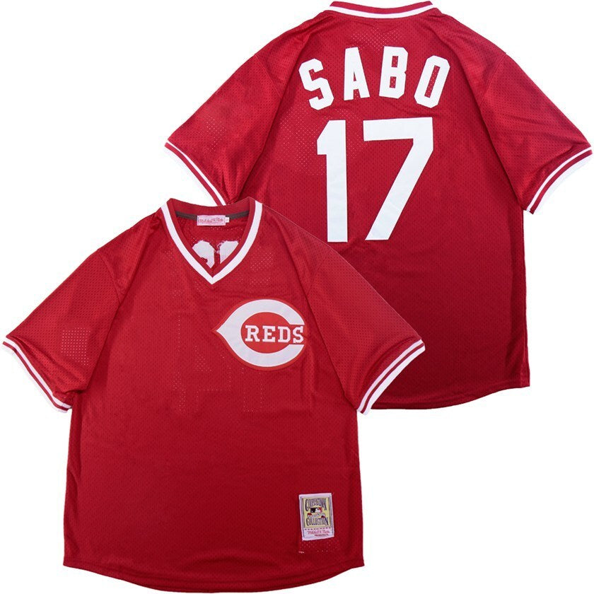 Cincinnati Reds #17 Chris Sabo Reds 17 Red Pullover BP Edition Retro
