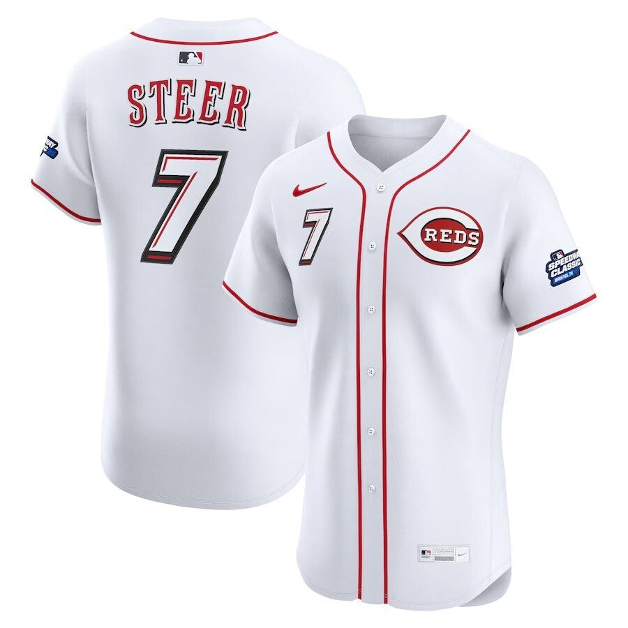 Cincinnati Reds #7 Spencer Steer 2025 MLB Speedway Classic Home Elite Player Jersey - White