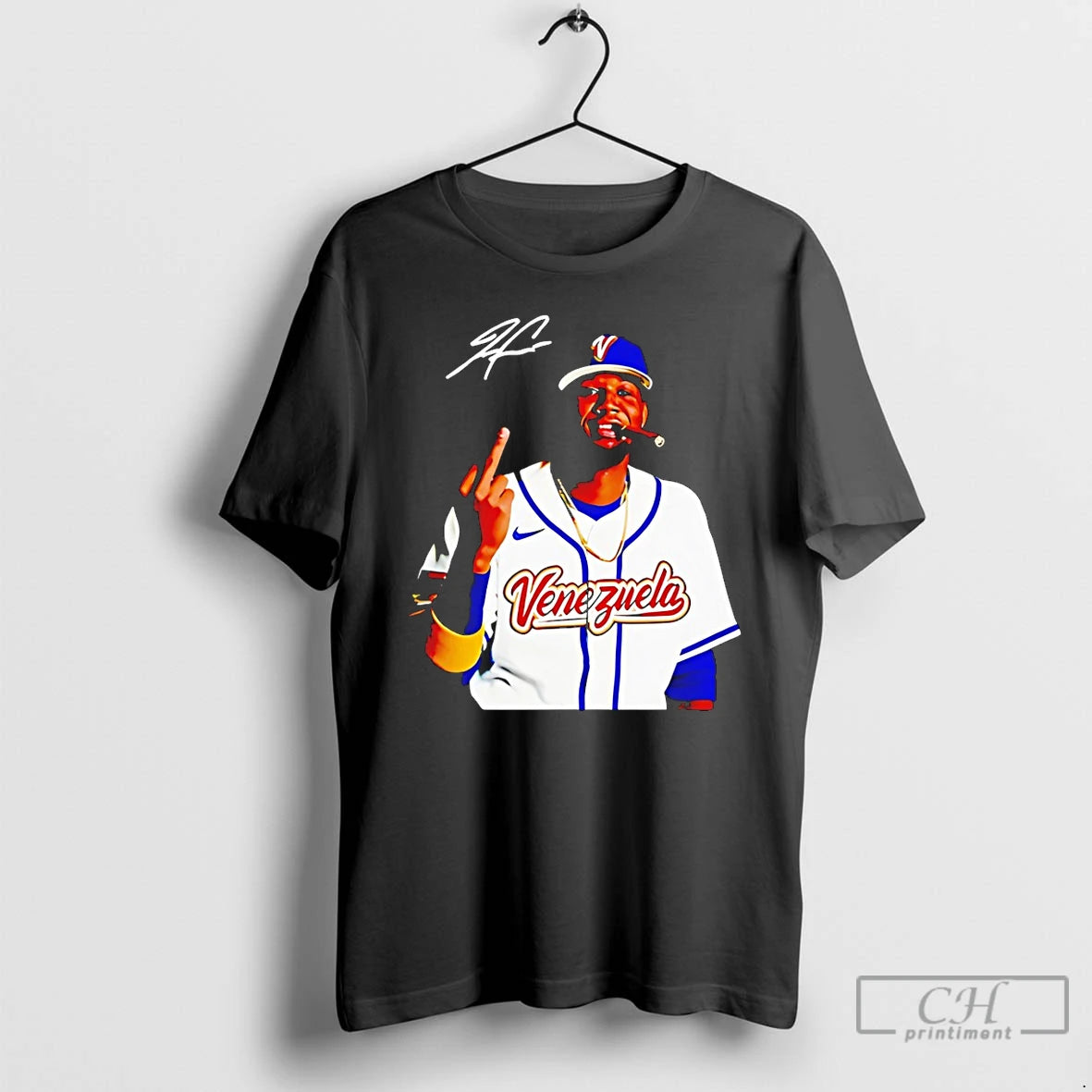 Classic Ronald Acuna Jr Smoking And Middle Finger Venezuela Baseball Signature