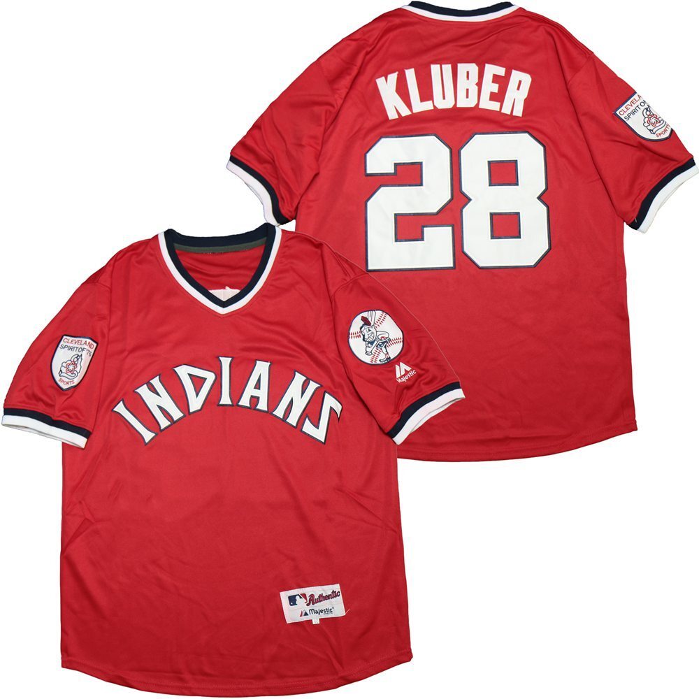 Cleveland Indians #28 Corey Kluber Indians 28 Red Pullover Inverted