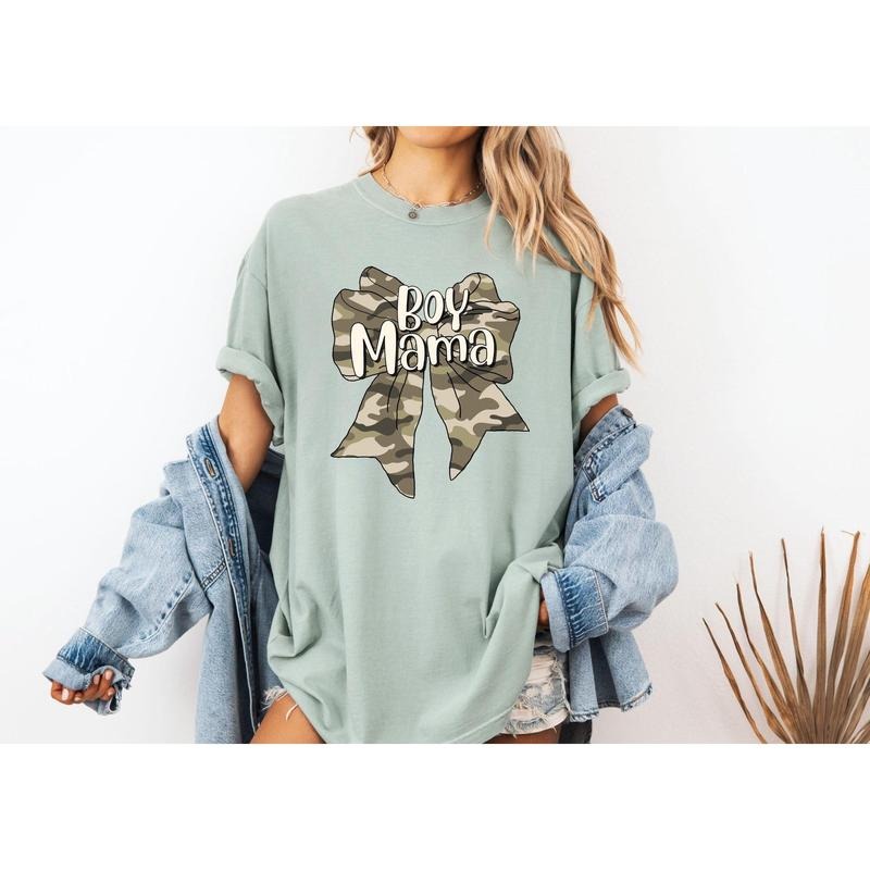Comfort Colors Boy Mama Camo Coquette Bow Shirt, Comfort Colors Camo Mama Shirt, Boy Mama Shirt, Mama Camo Bow Shirt...