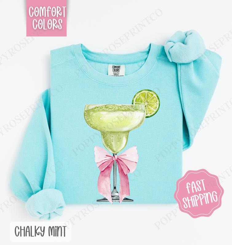 Coquette Margarita Comfort Colors Sweatshirt, Cute Cocktail Sweater, Margarita Bow Crewneck T-Shirts, Hoodie | WearSparks.com